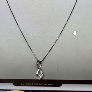 Sterling Silver 925 Diamond Ribbon Pendant Nicklace Signed SUN 0.10 ctw 1" long